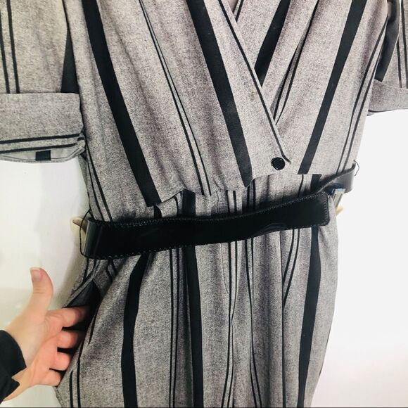 Vintage Striped Jumpsuit Pants Belted 70s M 12 80s Retro Business Suit - Picture 3 of 6